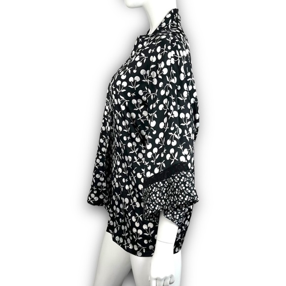 VICTORIA'S SECRET Vintage Satin Cherry Print Tie Waist Kimono Wrap PJ Top Pinup - Picture 7 of 13